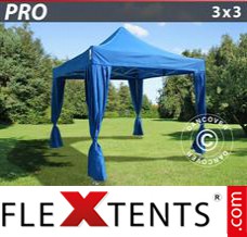 Evenemangstält FleXtents PRO 3x3m Blå, inkl. 4 dekorativa gardiner